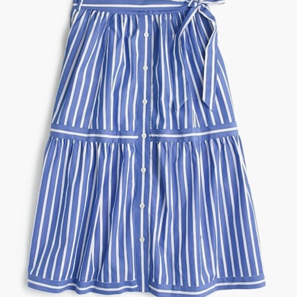 J. Crew Button-Front Striped Belted Skirt in Blue Nautical - Picture 3 of 12